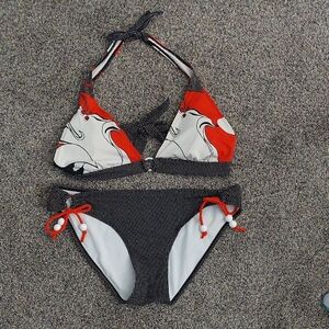 Y2K 2 Piece Polka Dot Bikini Beaded Abstract Pattern Top XL Beach Boho